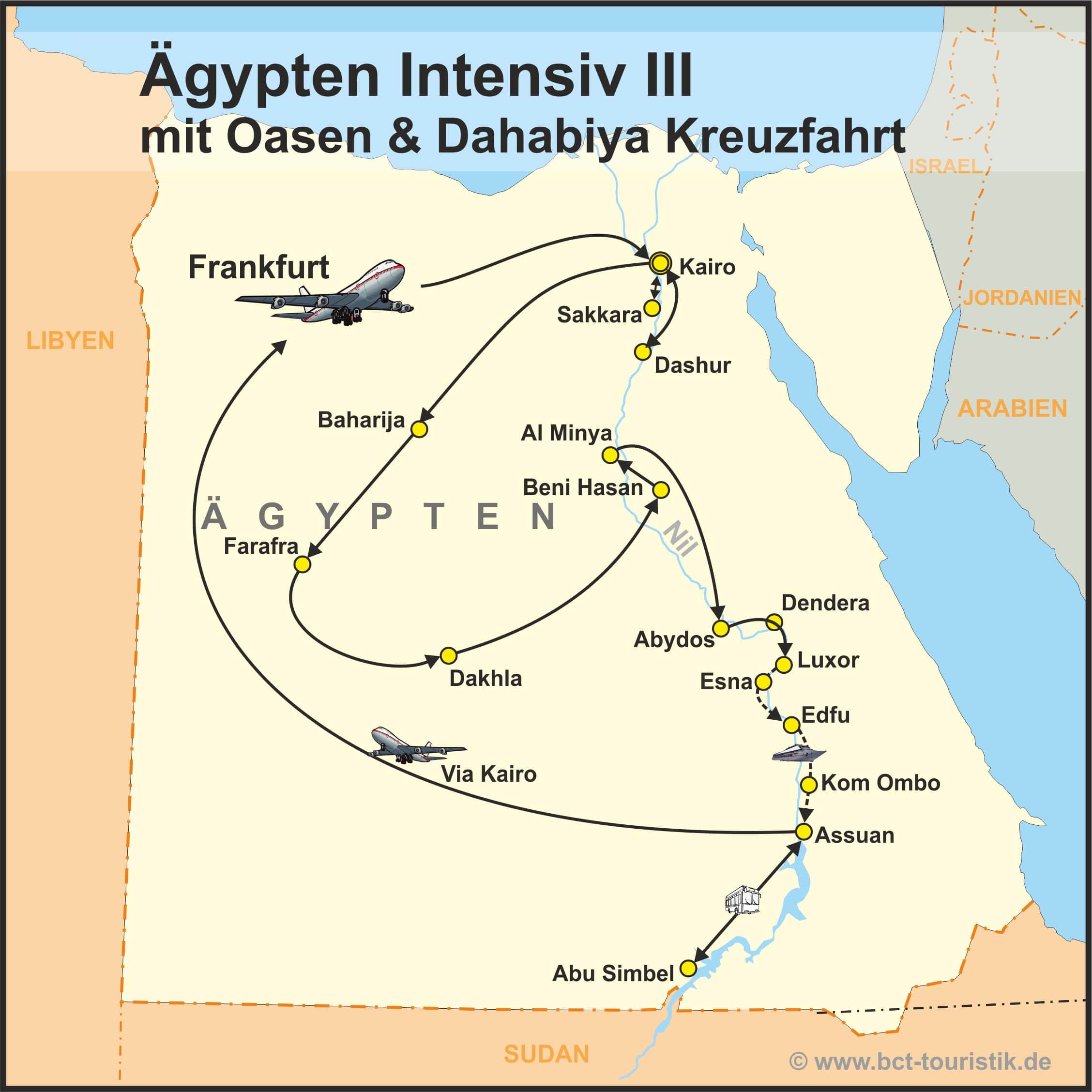 Reiseroute der Reise Ägypten Intensiv III