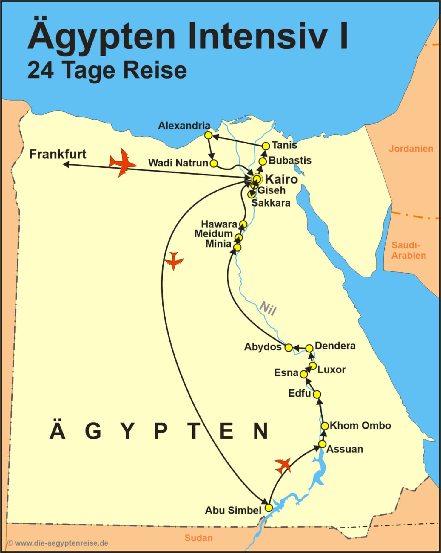 Reiseroute der Reise Aegypten Intensiv I