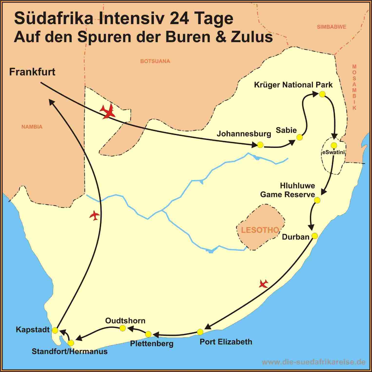 Reiseroute der Reise Südafrika