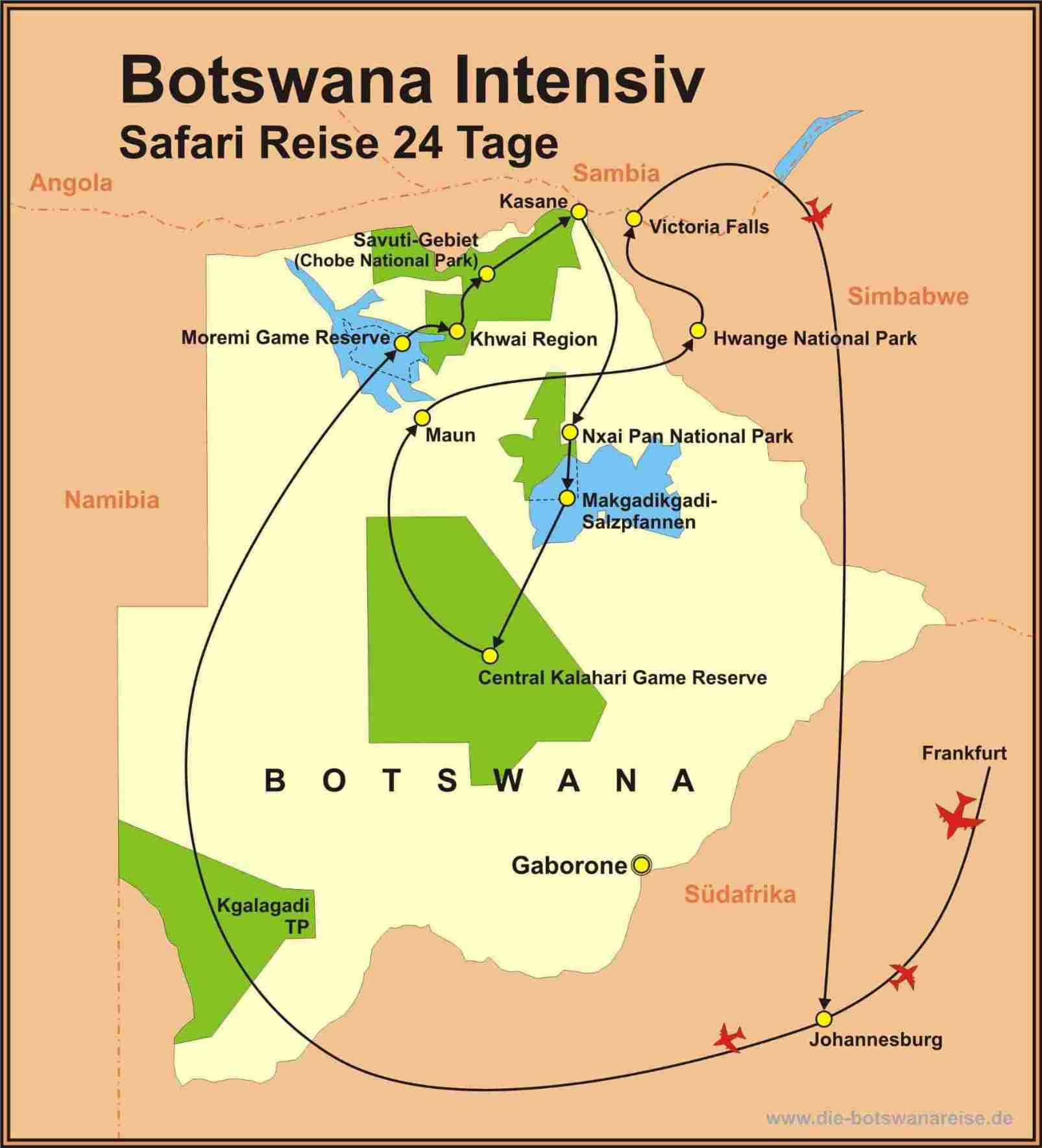 Reiseroute der Reise Botswana