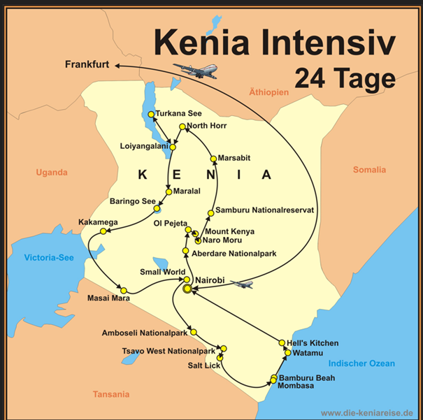 Reiseroute der Reise Kenia Intensiv Reise