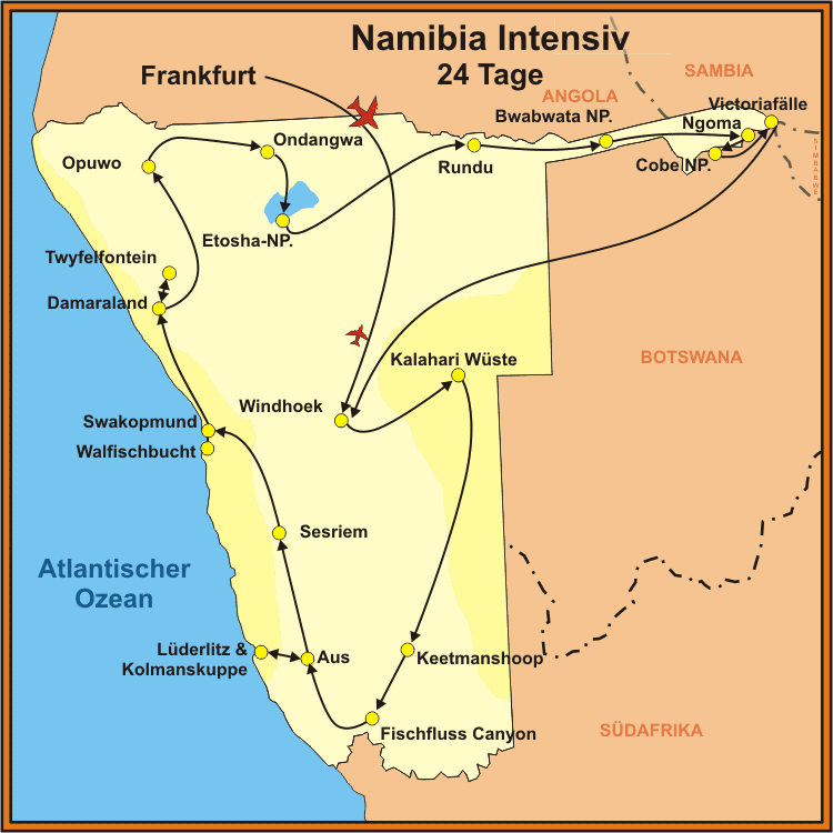 Reiseroute der Reise Namibia