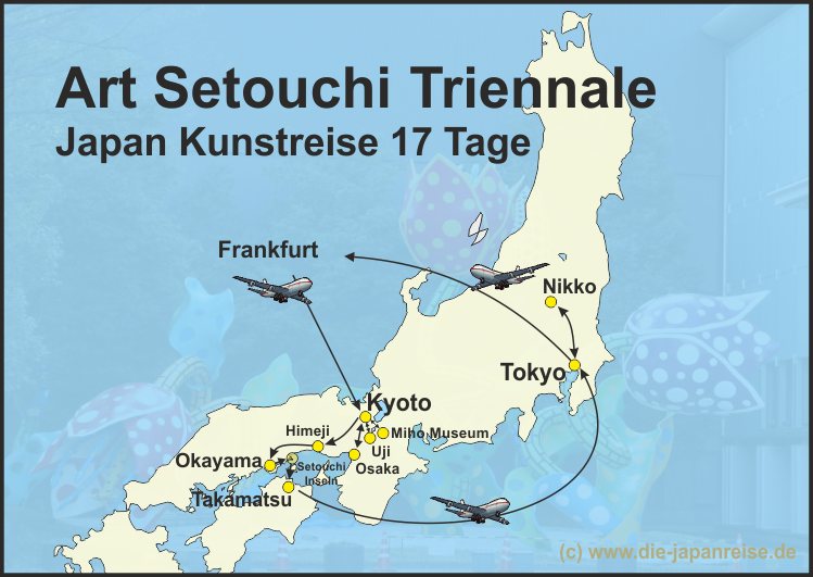 Die Reisekarte der Rundreise zur Setouchi Trienalle in Japan.