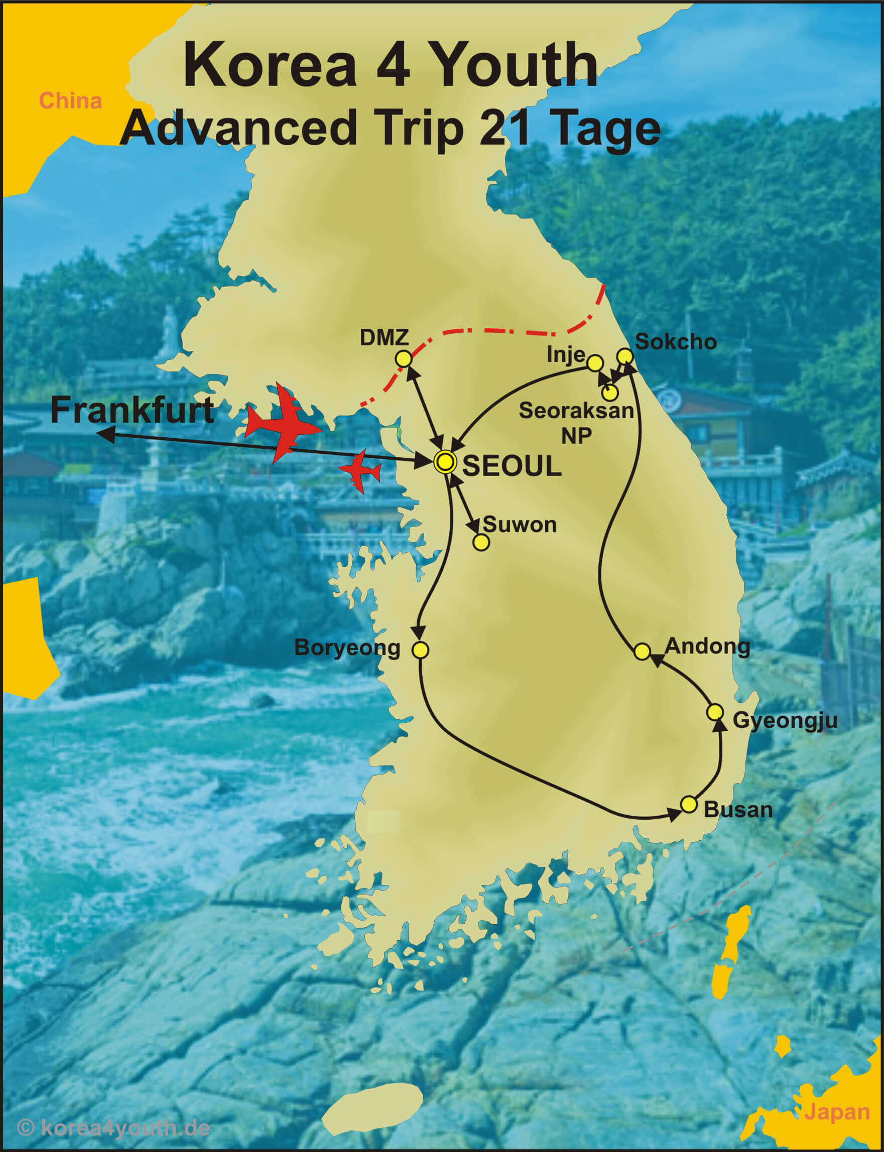 Reisekarte des Korea4Youth Advanced Trip nach Südkorea inklusive Sprachkurs
