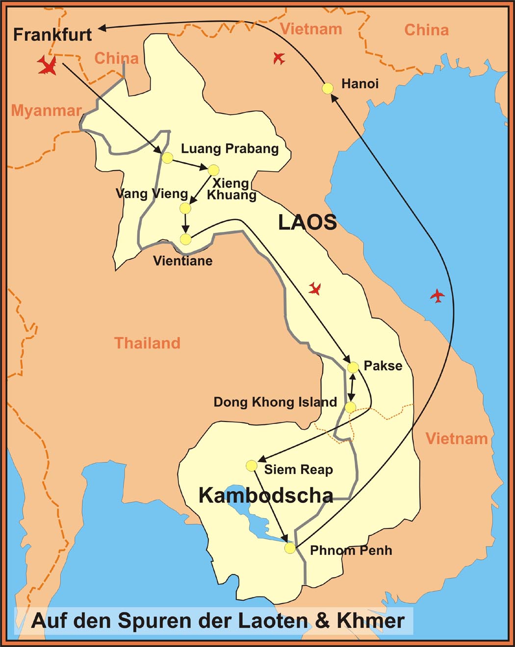 Reiseroute der Reise Laos Kambodscha