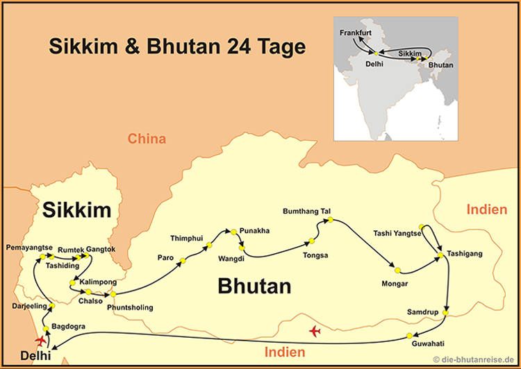 Reiseroute der Reise Sikkim Bhutan