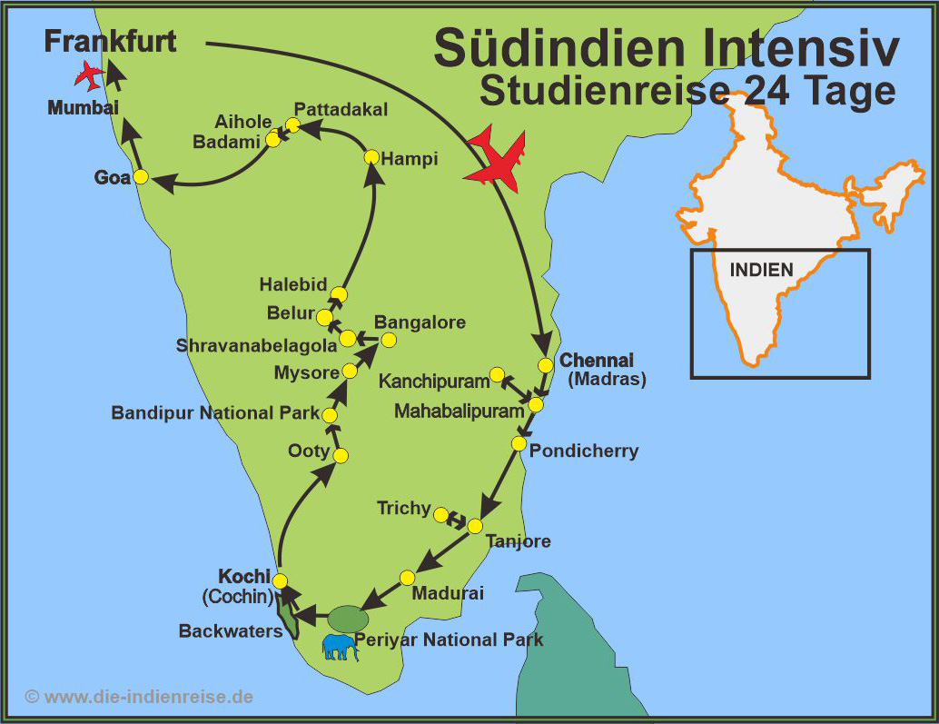 Reiseroute der Reise Suedindien