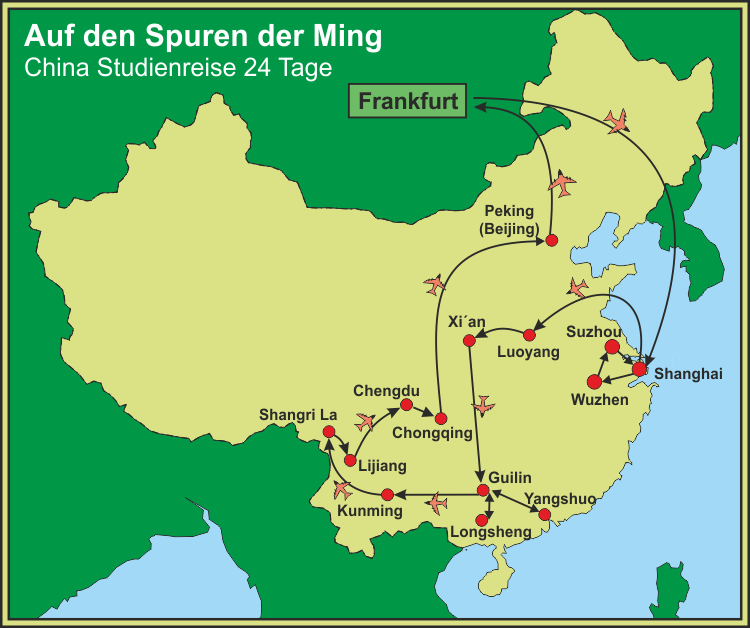 Reiseroute der Reise China