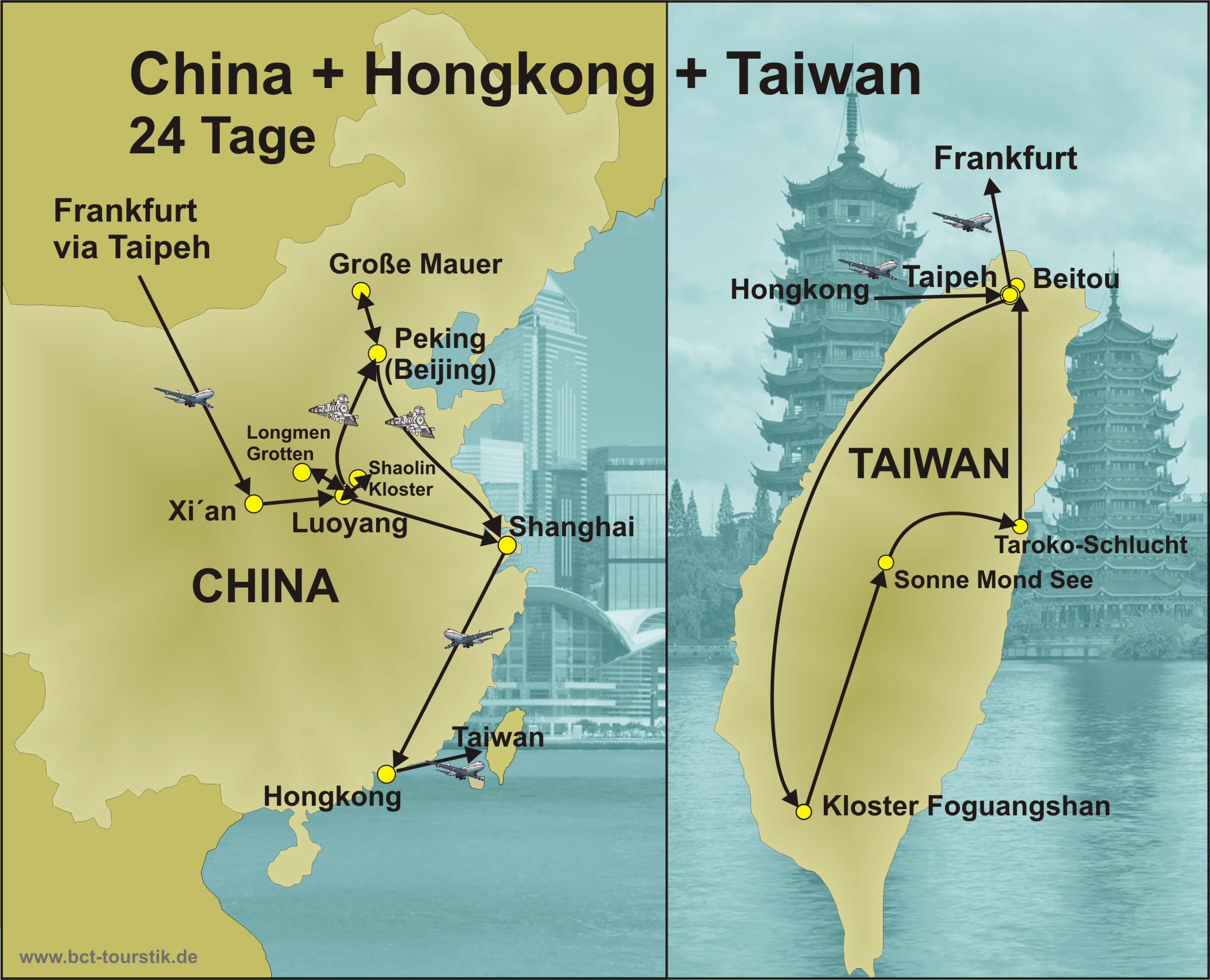 Reiseroute der Reise China,Hongkong & Taiwan Reise