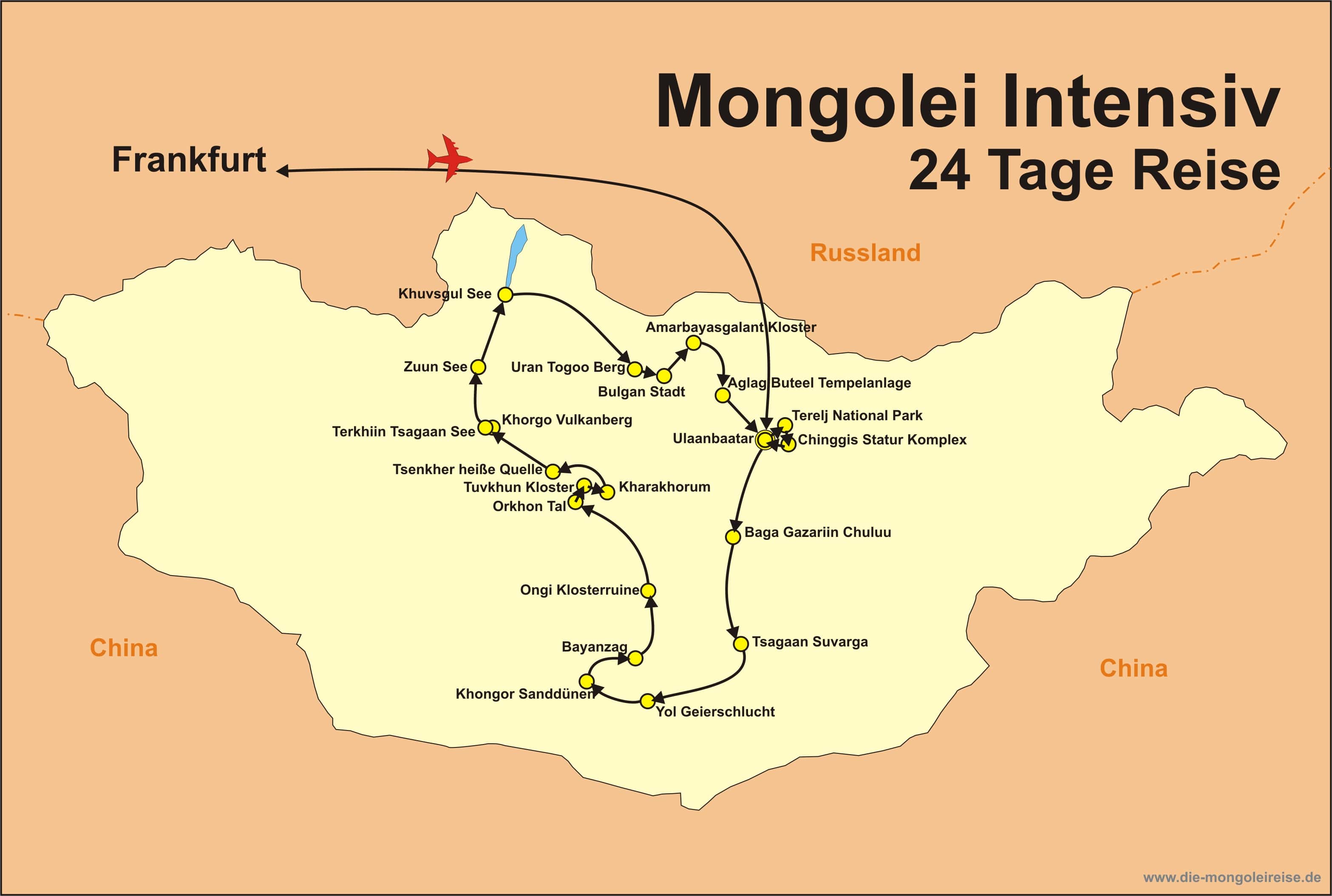 Reiseroute der Reise Mongolei