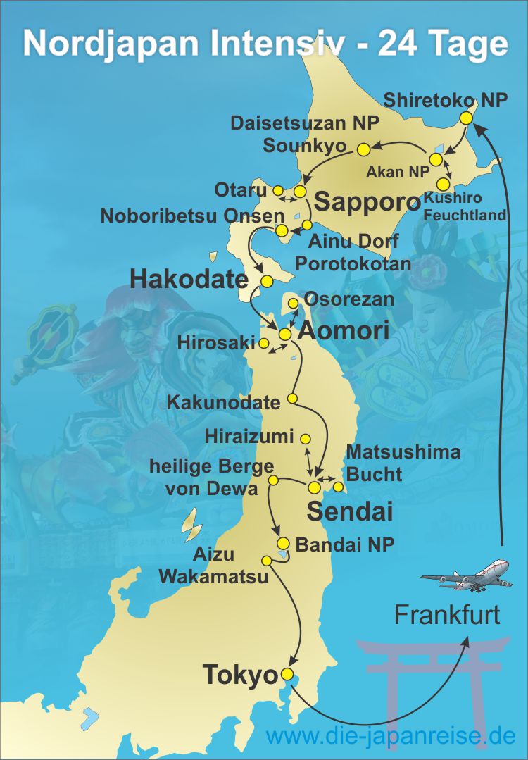 Reiseroute der Nordjapan Reise: Nordjapan Intensiv