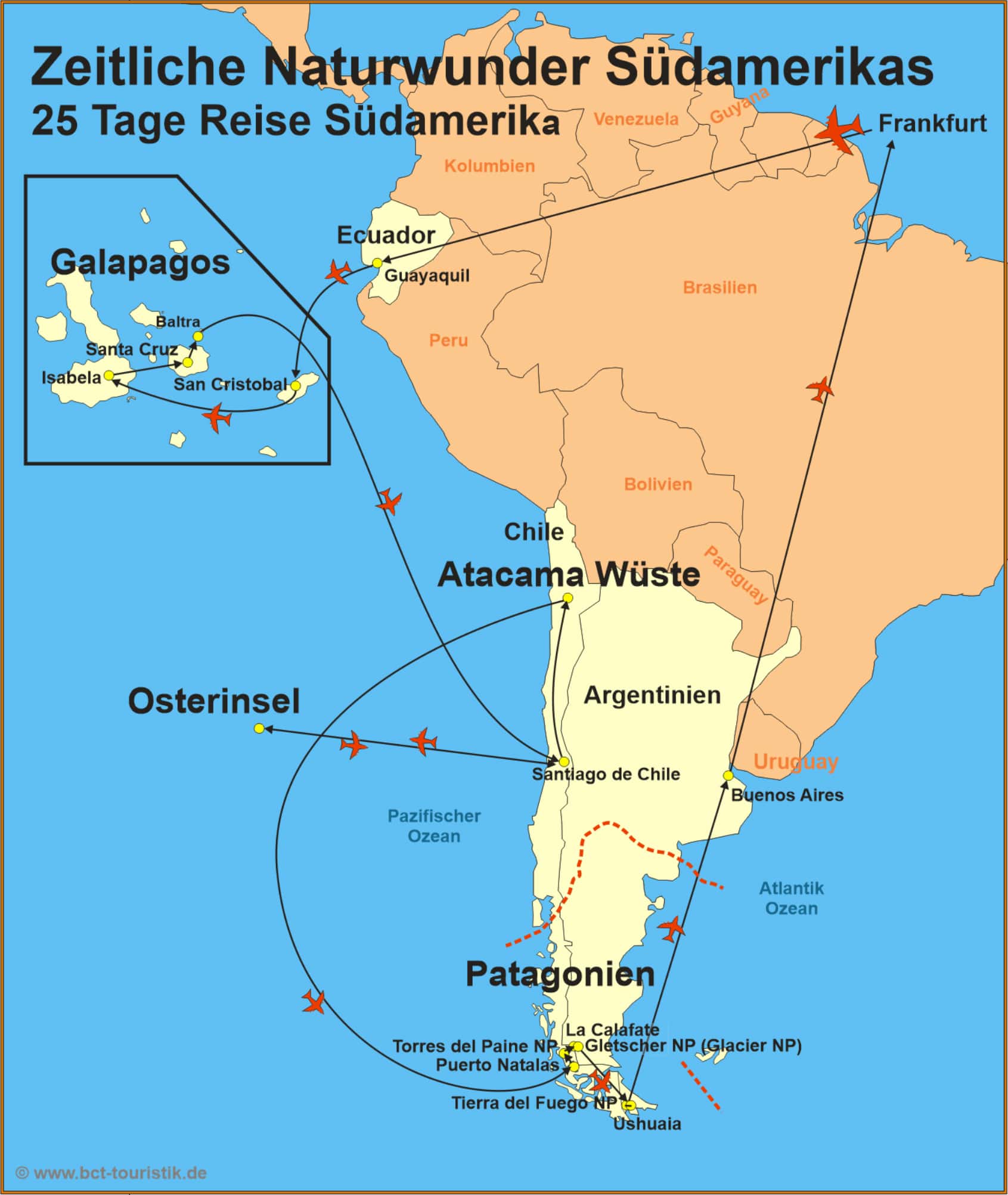 Reiseroute der Reise Naturwunder Suedamerikas