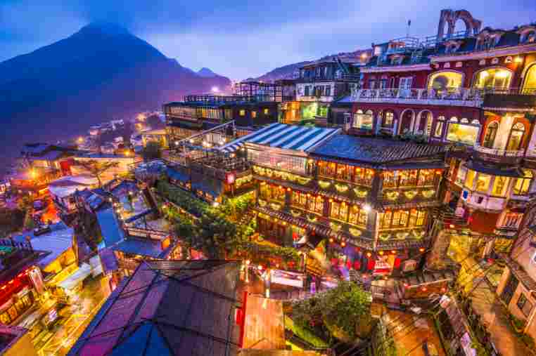Malerische Teehäuser in der Bergstadt Jiufen, Taiwan
